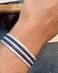 bracelet-bleu-argent-broderie-coton-homme